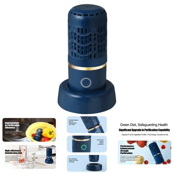 1 Pack Fruit and Vegetable Wash Cleaner, Mini Produce Purifier, USB Rechargeable Ultrasonic Cleaning Device for Fruits, Veggies, Dishes and Kitchenware. Blue