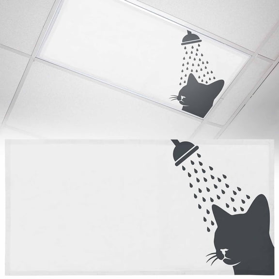 1 Pack Funny Cat Fluorescent Light Covers for Ceiling Lights Cat Bathing Shower Animal Silhouette Magnetic Ceiling Light Covers Overhead Light Filters for Office Classroom Home
