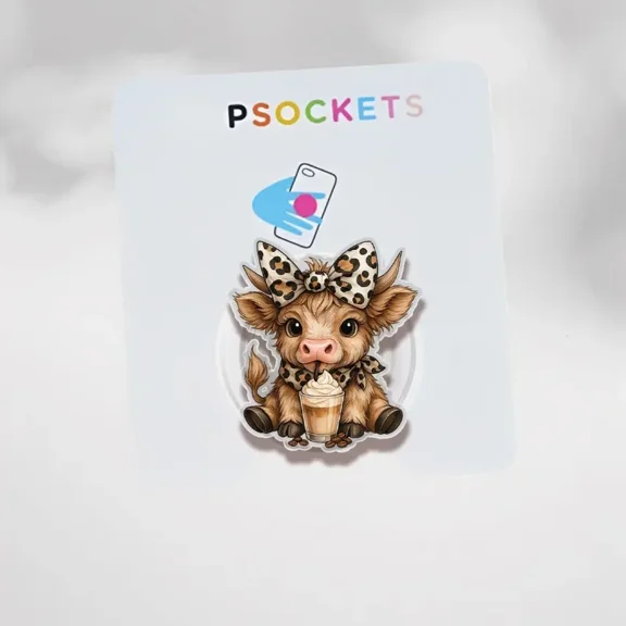 1 Pack Funny Coffee Addict Highland Cow Phone Grip Stand Magnetic Kickstand Holder For Smartphones, Cute Gift For Coffee Lovers And Cow Fans