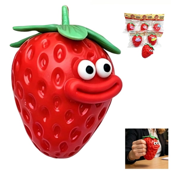 1 Pack Funny Face Strawberry Squeeze Stress Ball- Ultra-Soft Slow Rising Jumbo Squishies Strawberry Ball , Stress Relief Fidget Toy for Adults, Focus & Relaxationcolor is random