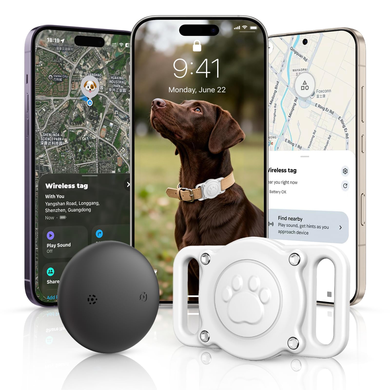 (1 Pack) GPS Dog Tracker Collar (iOS & Android), Bluetooth Dog Tracker ...