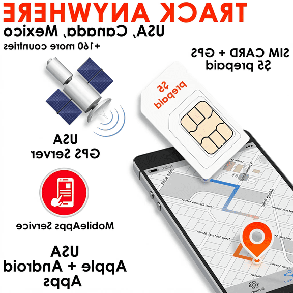 1-Pack GPS SIM Card Unlocked Global Coverage with Unlimited Data and Real-Time Tracking App Access