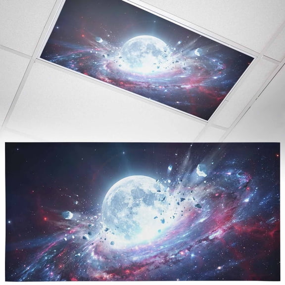 1 Pack Galaxy Explosion Fluorescent Light Covers for Ceiling Lights Abstract Art Moon Universe Modern Magnetic Ceiling Light Covers Overhead Light Filters for Office Classroom Home