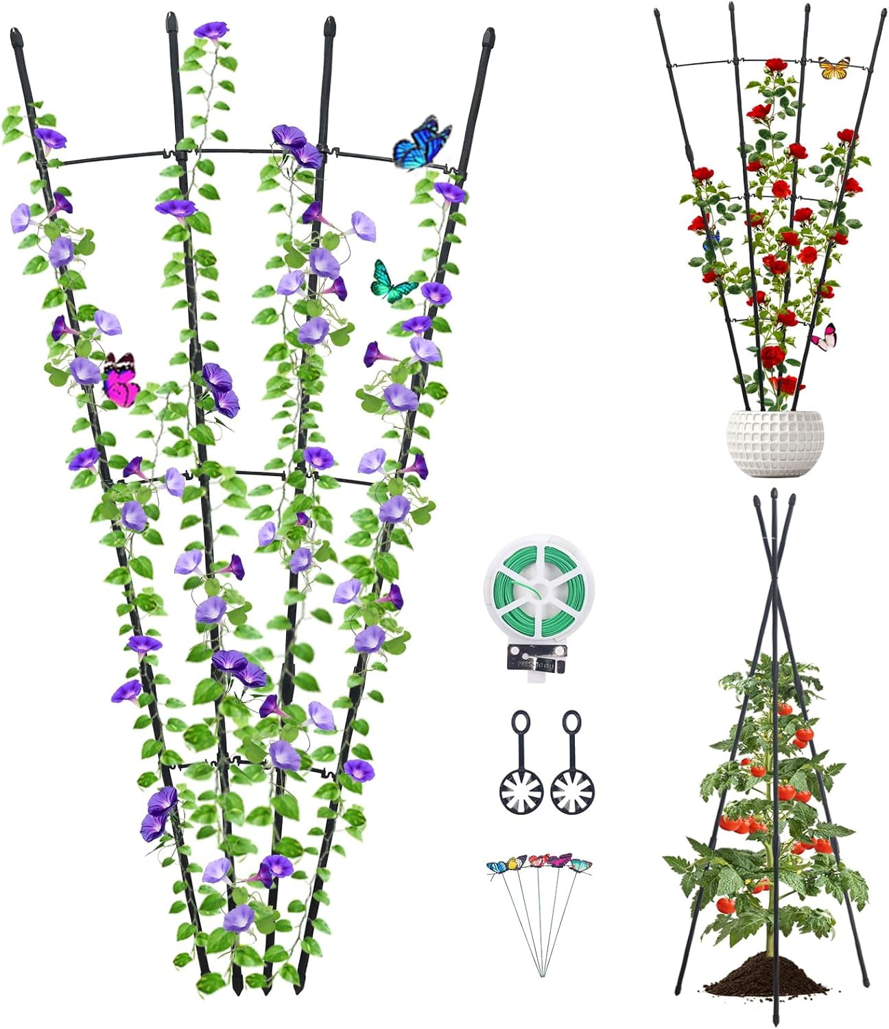 Garden Trellis for Climbing Plants, Deaunbr Plant Support Obelisk Trellis Garden Trellises for Vines, Flowers Stands, Outdoor & Indoor Potted Plants, Rose, Cucumber, Pea, Tomato, Clematis - 1 Pack