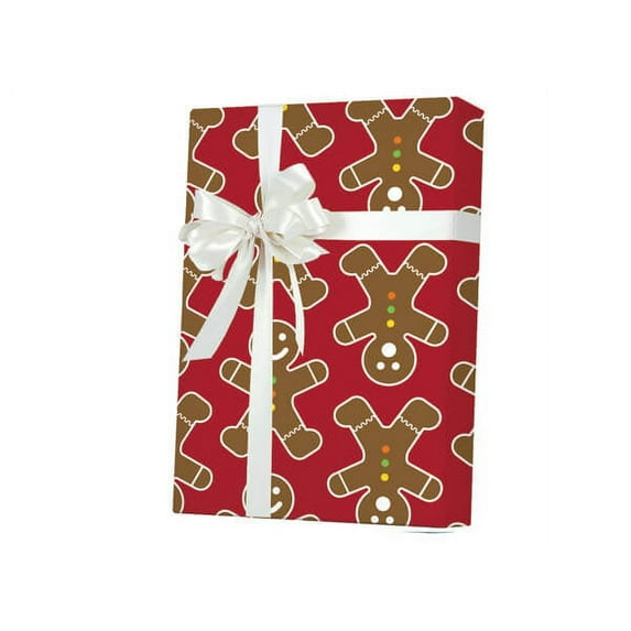 1 Pack, Gingerbread Men Wrapping Paper 24"x100', Cutter Box for Party, Holiday & Events, Made in USA