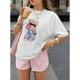 thumbnail image 1 of 1 Pack Girls Casual Printed Crew Neck Short Sleeve T-Shirt Summer Student Youth Clothing, 1 of 5