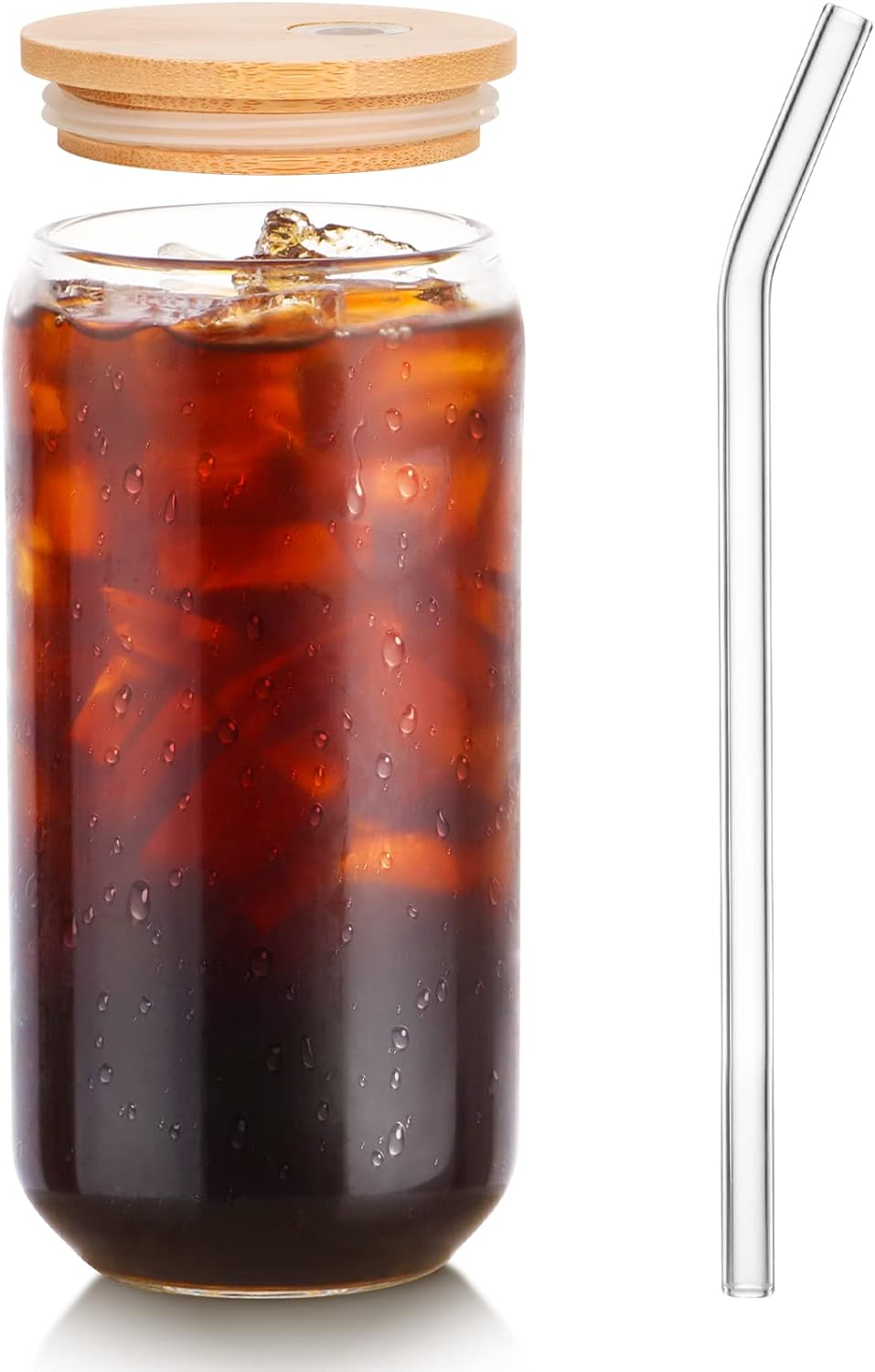 1 Pack Glass Cup with Bamboo Lid and Straw 16oz Beer Glass Tumbler