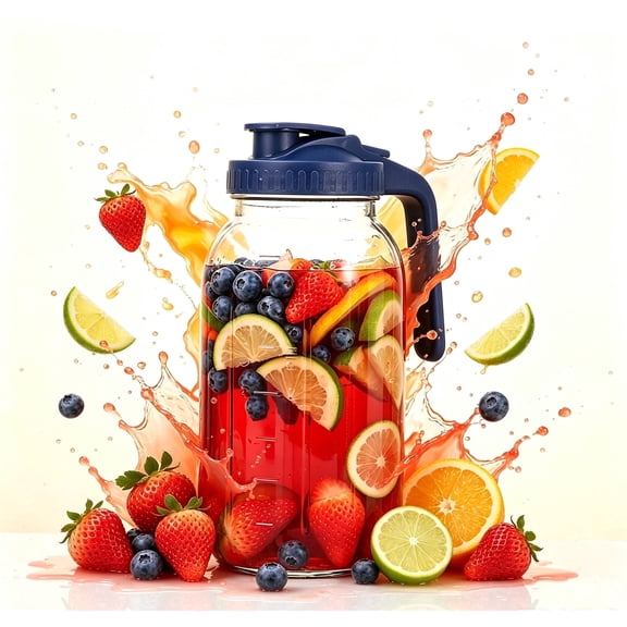 64 oz Glass Pitcher with Handle and Flip Cap, 2 Quart Wide Mouth Water Pitcher with Pour Spout Lids Airtight Leak Proof, Juice, Milk, Tea, Iced Coffee, and Drinks, Bule