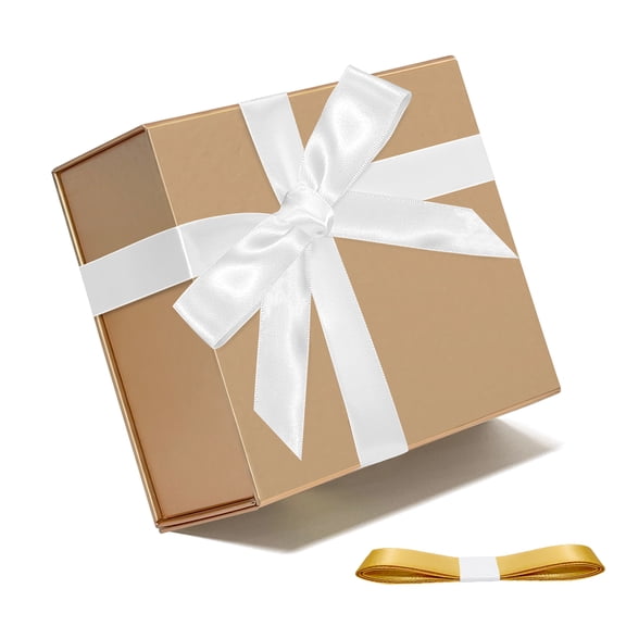 1 Pack Gold Gift Box , 7.8"x7"x3.1" Small Gift Boxes for Presents with Magnetic Lid and Ribbon, Collapsible Boxes for Christmas, Thanksgiving, Anniversary, Birthdays, Weddings, Valentine's