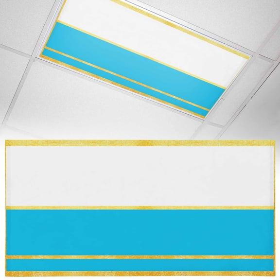 1 Pack Gold Line Fluorescent Light Covers for Ceiling Lights Blue Color Block Rectangular Geometric Modern Magnetic Ceiling Light Covers Overhead Light Filters for Office Classroom Home