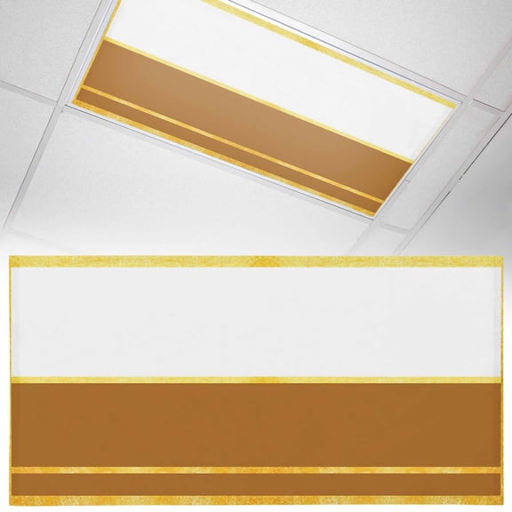 1 Pack Gold Line Fluorescent Light Covers for Ceiling Lights Brown Color Block Rectangular Geometric Modern Magnetic Ceiling Light Covers Overhead Light Filters for Office Classroom Home