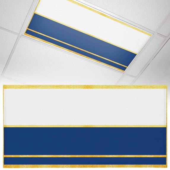 1 Pack Gold Line Fluorescent Light Covers for Ceiling Lights Navy Blue Color Block Rectangular Geometric Modern Magnetic Ceiling Light Covers Overhead Light Filters for Office Classroom Home