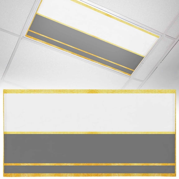1 Pack Gold Lines Fluorescent Light Covers for Ceiling Lights Gray Color Block Rectangular Geometric Modern Magnetic Ceiling Light Covers Overhead Light Filters for Office Classroom Home