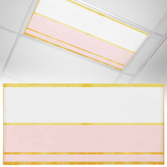 1 Pack Gold Lines Fluorescent Light Covers for Ceiling Lights Pink Color Block Rectangular Geometric Modern Magnetic Ceiling Light Covers Overhead Light Filters for Office Classroom Home