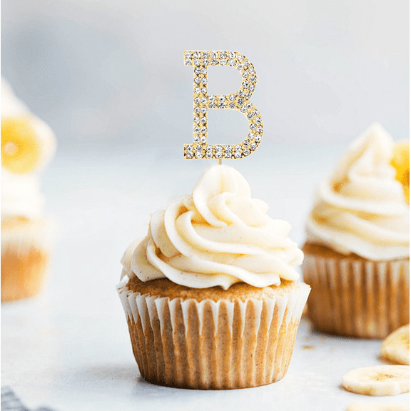 1 Pack Gold Rhinestone Letter B Cupcake Topper Single Initial B Alphabet Cake Pick Personalized Custom Name Birthday Wedding Bridal Shower Baby Shower Anniversary Party Cupcake Dessert Decor