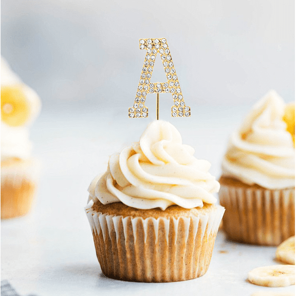 1 Pack Gold Rhinestone Letter A Cupcake Topper Single Initial A Alphabet Cake Pick Personalized Custom Name Birthday Wedding Bridal Shower Baby Shower Anniversary Party Cupcake Dessert Decor