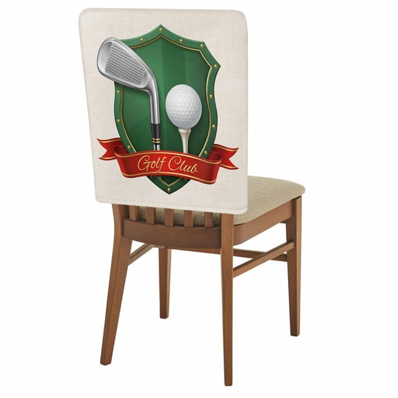 1 Pack Golf Club Chair Back Covers Golf Balls Sport Green Shield Beige Background Stretchable Removable Chair Slipcovers Washable Seat Covers for Dining Room Kitchen Restaurant 19 x 18 Inch