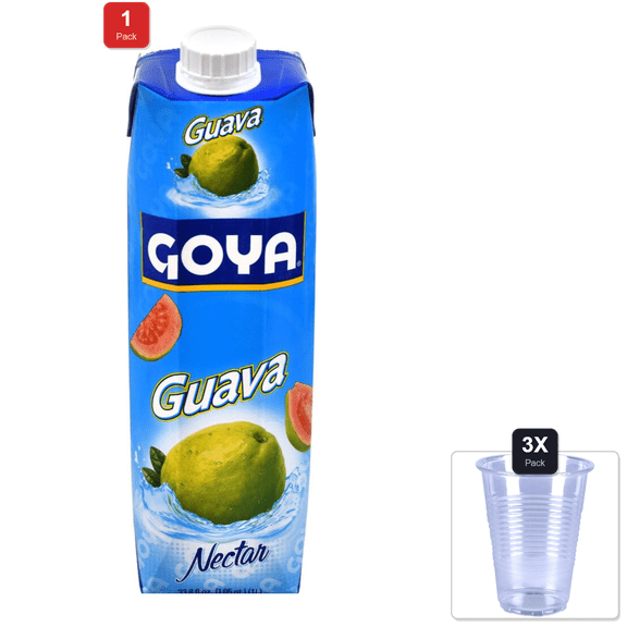 1 Pack | Goya Guava Nectar, 33.8 Ounce & 3x Disposable Cup