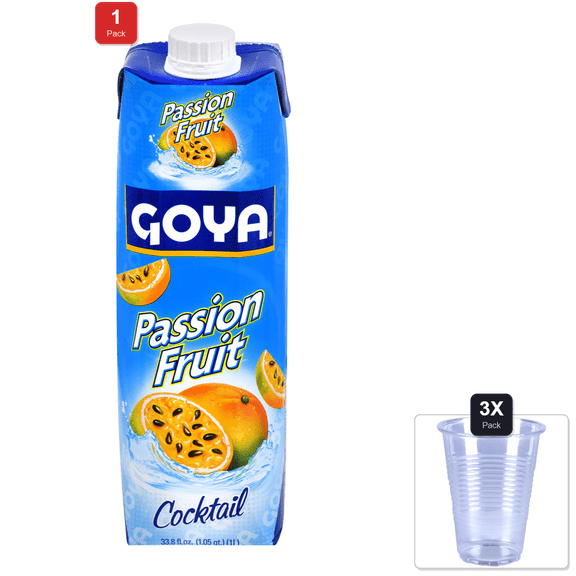 1 Pack | Goya Passion Fruit Cocktail, 33.8 Oz & 3x Disposable Cup