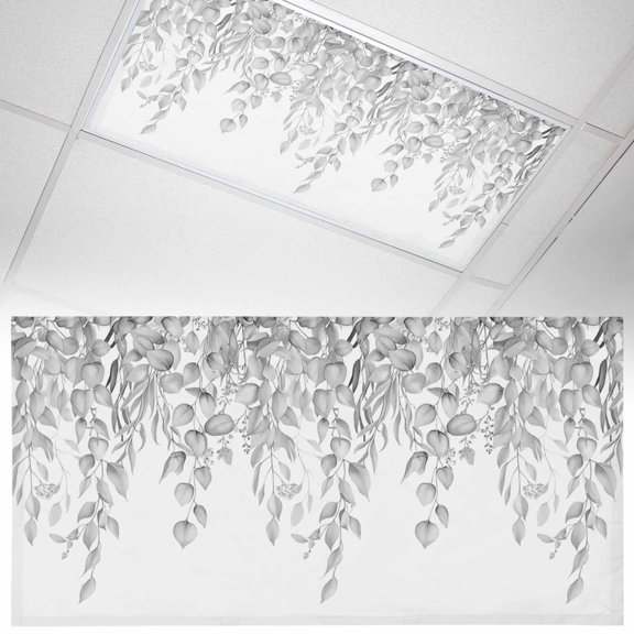 1 Pack Gray Leaf Fluorescent Light Covers for Ceiling Lights Eucalyptus Leaves Spring Plant Farmhouses Magnetic Ceiling Light Covers Overhead Light Filters for Office Classroom Home