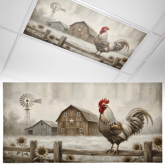 1 Pack Gray Rustic Rooster Fluorescent Light Covers for Ceiling Lights Brown Barn Farmhouse Animal Country Farm Magnetic Ceiling Light Covers Overhead Light Filters for Office Classroom Home