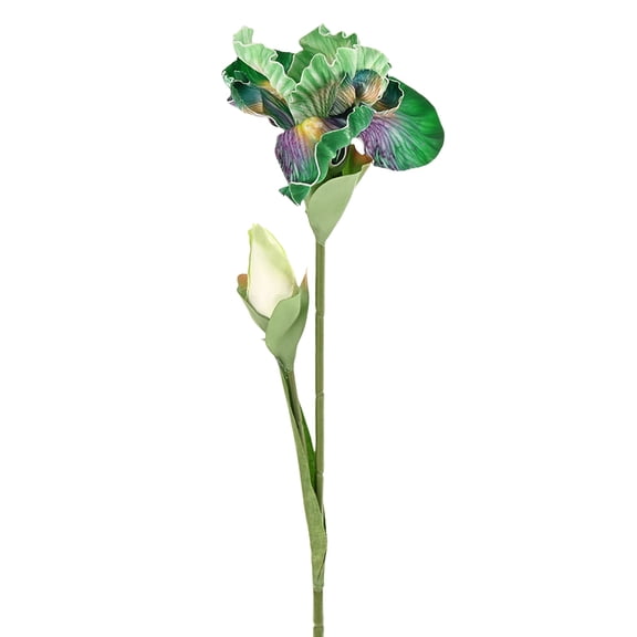 1-Pack Green Artificial Iris Flowers with Flower Bud,17.7 Inch Faux Iris PU Bouquets Real Touch for Home/Wedding