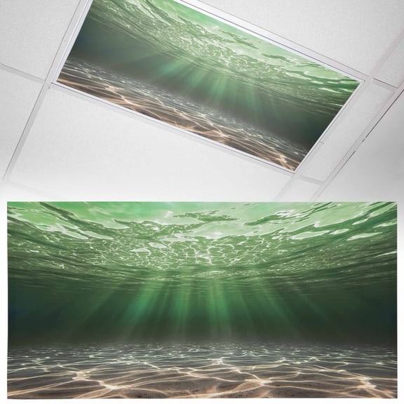 1 Pack Green Ocean Fluorescent Light Covers for Ceiling Lights Underwater World Clear Water Ripple Sunlight Magnetic Ceiling Light Covers Overhead Light Filters for Office Classroom Home