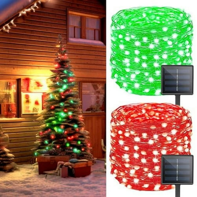 1 Pack Green And 1 Pack Red Solar Christmas String Lights Outdoor Total 80ft 200 Led Waterproof 7302