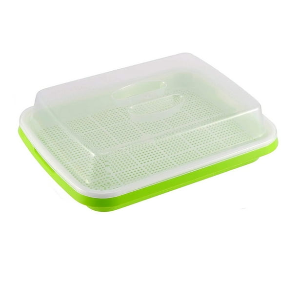 1 Pack Green Seed Sprouter Tray, Happon Soil-Free Cultivation Germination Tray, Nursery Tray with Sprouting Lids for Indoors Outdoor Sprouting Seeds, Grow Grass, Beans and More