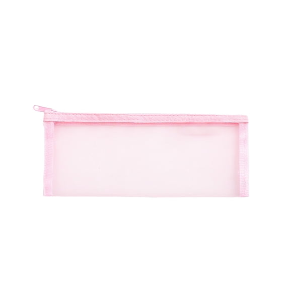 1-Pack Grid Mesh Pencil Case with Zipper, Double Layer Clear Pencil Pouch, Travel Makeup Bag and Small Toiletry Bag for Purse, Marker Pouch, College Essentials School Supplies (Pink)