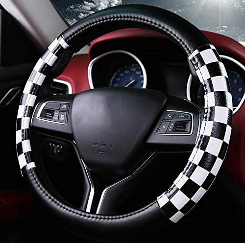 1 Pack Grid Style Microfiber Leather Auto Car Steering Wheel Cover Universal 15 Inch for Women Men, Black