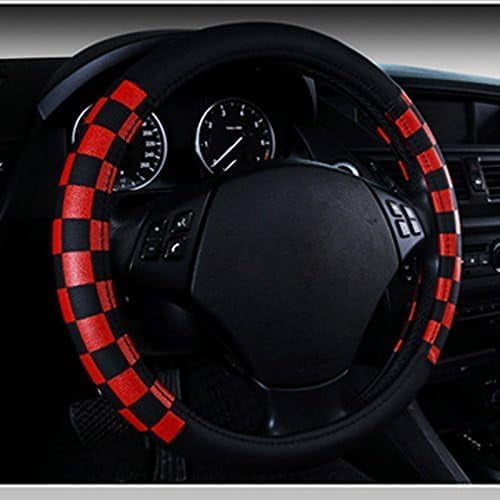 1 Pack Grid Style Microfiber Leather Auto Car Steering Wheel Cover Universal 15 Inch for Women Men, Red