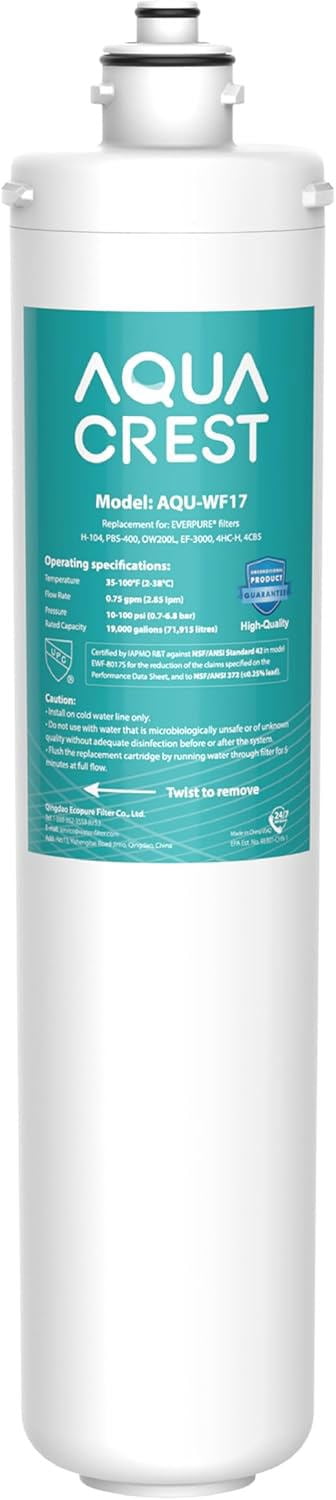 AQUA CREST H-104 Under Sink Water Filter, Replacement for Everpure H-104, EV961211, EF-3000, PBS-400, OW200L, 6TO-BW, MR-100, MR-225, EV9262-71, EF9857-00, NSF/ANSI 42 Certified, 19000 Gallons