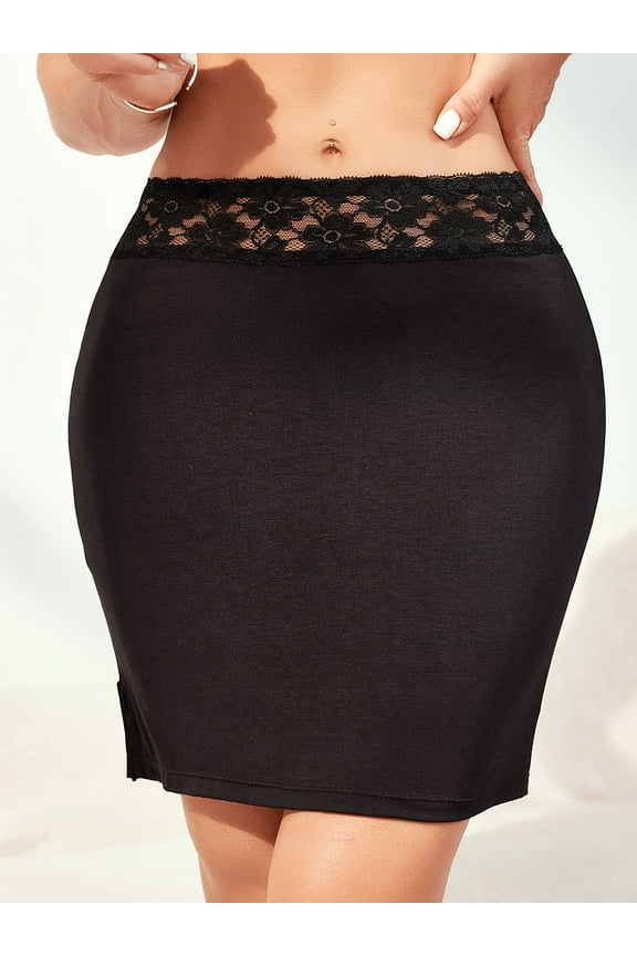 1 Pack Half Slips for Women Underskirt Slip Skirt with Floral Lace Waistband