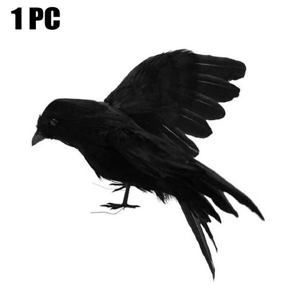 1 Pack Halloween Black Feathered Crows,Halloween Party Decorations Realistic Bird Halloween Ravens Decor Props
