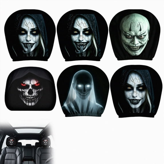 1 Pack Halloween Creepy Clown Demon Face Car Headrest Cover Horror Scary Head Rest Protector Cover Elastic Auto Interior Prank Decor For Car SUV Truck