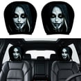 thumbnail image 1 of 1 Pack Halloween Creepy Clown Demon Face Car Headrest Cover Horror Scary Head Rest Protector Cover Elastic Auto Interior Prank Decor For Car SUV Truck, 1 of 5