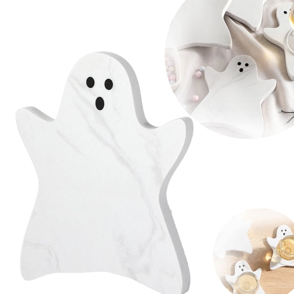 1 Pack Halloween Ghost Marble Cheese Board, 11.8 x 10 cm White Marble Charcuterie Board Decorative Serving Tray for Halloween Cheese, Appetizers, Kitchen and Holiday