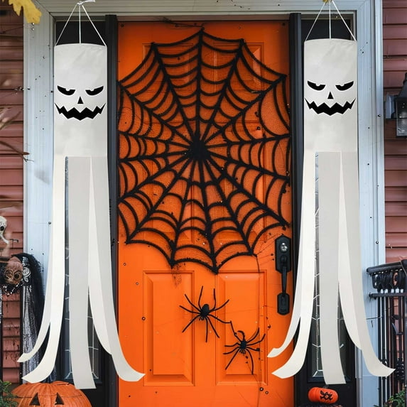 1 Pack Halloween Ghost Windsock, Halloween Ghost Flag Hanging Decorations, Wind Sock for outside, 40 Inch Flying Ghost Halloween Windsocks Outdoor for Yard Patio Garden Tree