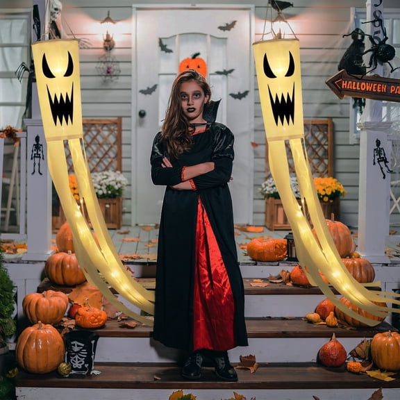 1 Pack Halloween Ghost Windsock, Halloween Ghost Flag Hanging Decorations, Wind Sock for outside, 40 Inch Flying Ghost Halloween Windsocks Outdoor for Yard Patio Garden Tree [Light]