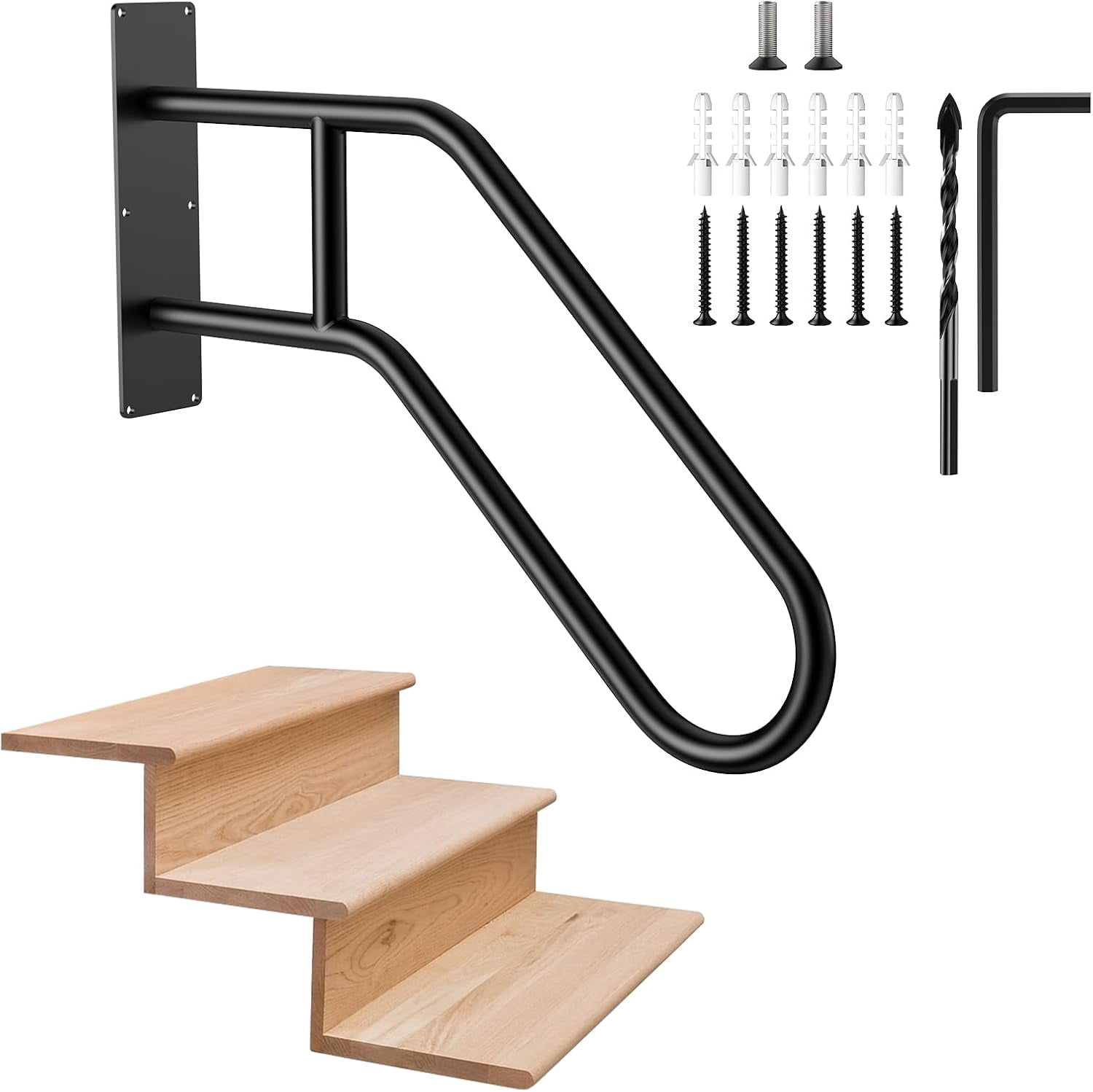 1 Pack Hand Rails for Outdoor Steps, Munzong Black U-Shape Wall Mount ...