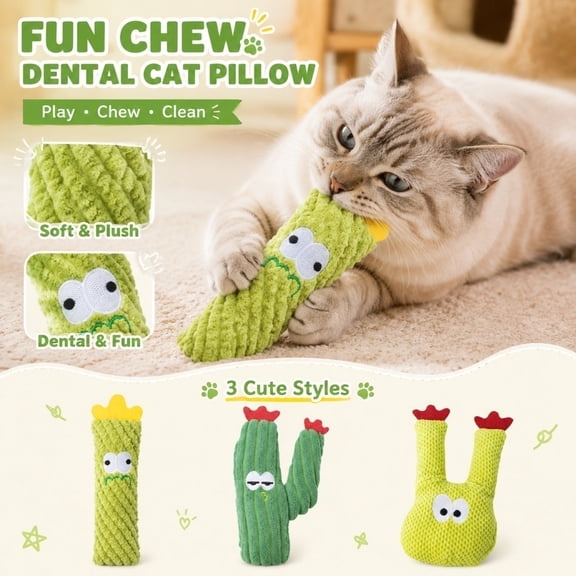 1 Pack Handmade Cactus Cat Toy Set With Cat Herb Filling , Natural Stimulation for Cats, Durable for Teething, Crochet Interactive Kitten Toy