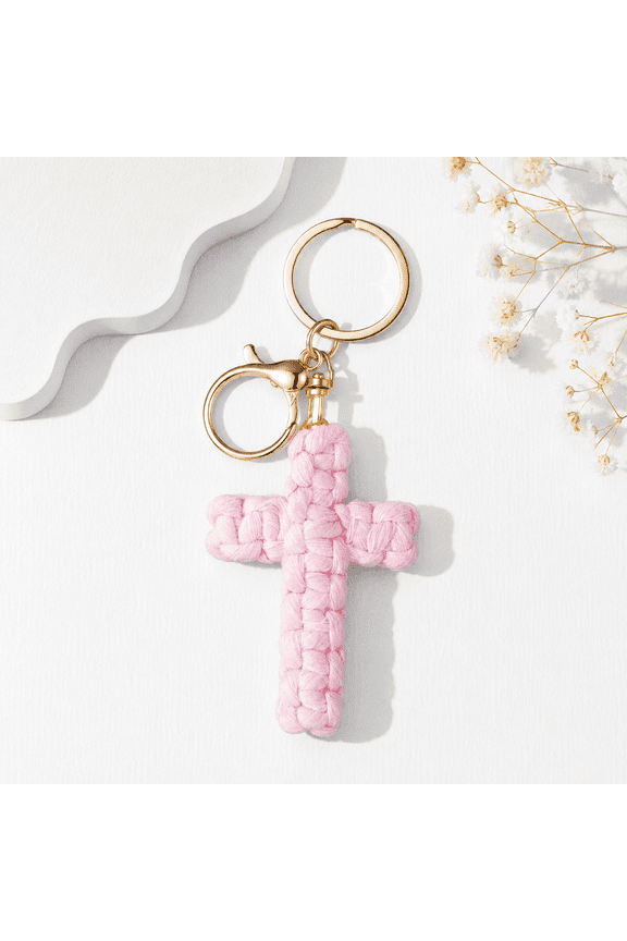 1 Pack Handmade Macrame Cross Keychain, Christian Car Decor Gifts for Men & Women