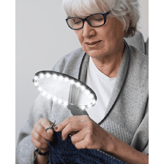 1 Pack Hands-Free Magnifying Glass with 24 LED Lights, Flexible Gooseneck Neck Magnifier, USB Rechargeable, 5.12-Inch Lens