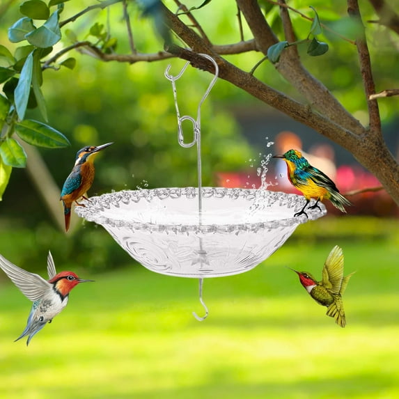 1 Pack Hanging Bird Baths and Feeders for Outdoors, Plastic Bird Bath Bowl & Hanging Feeder for Garden Yard Decor,Nature Blue