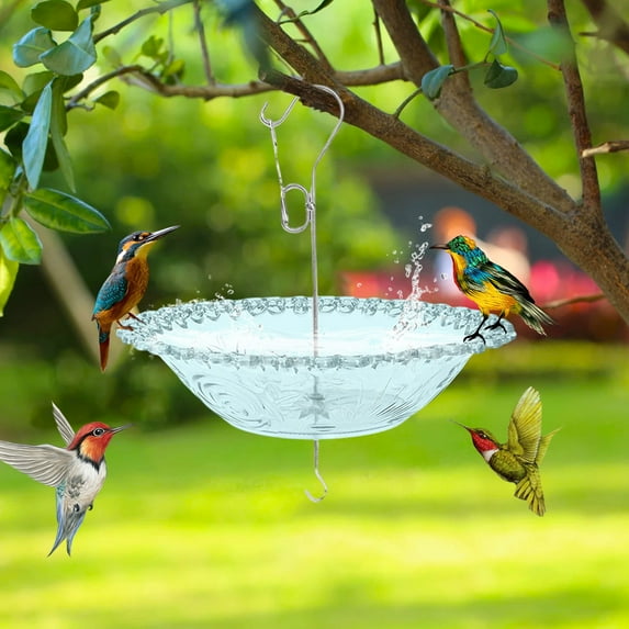 1 Pack Hanging Bird Baths and Feeders for Outdoors, Plastic Bird Bath Bowl & Hanging Feeder for Garden Yard Decor,Nature Blue