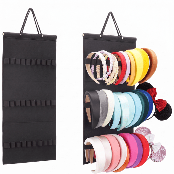 1 Pack Hanging Felt Headband Storage Organizer Holder, Convenient Wall Mount Hair Accessory Storage for Women，Black
