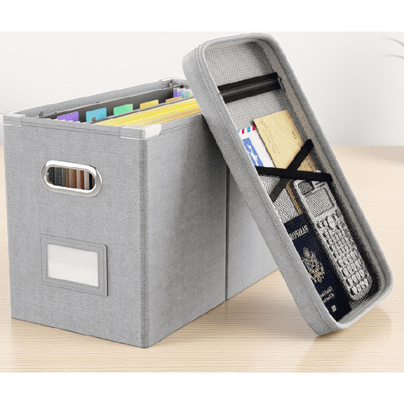 1 Pack Hanging File Box with Lid, Letter Size Stackable Document Storage Box with Pocket and Metal Handles, Green