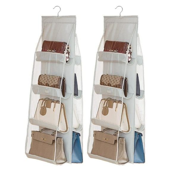 1 Pack Hanging Handbag Purse Organizer, Bags Organizor for Purse 8 Pockets Wardrobe Closet Space Saving Handbag Storage, 44.5L x 13.5W (B-Light Gray)