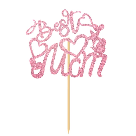 1 Pack Happy Mother's Day Cake Topper with Glitter Hollow Heart Love Mom Cake Pick Cake Decorations for Women Birthday Mother's Day Theme Party Supplies Mother's Day Party Cake Topper 5x5.9 Inch